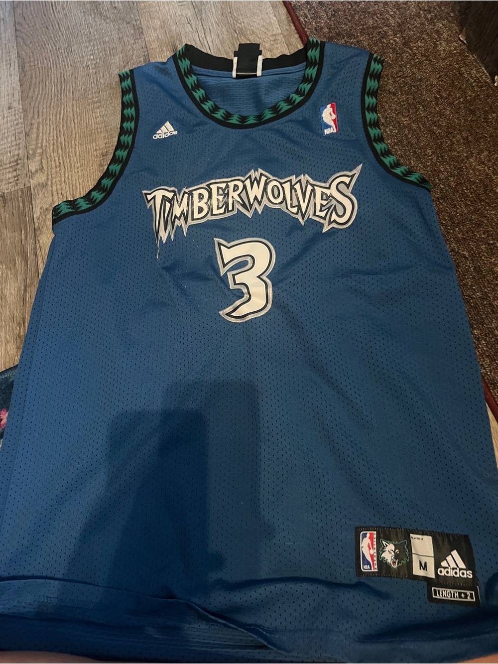 adidas Blue Timberwolves #3 Basketball Jersey with Green Trim